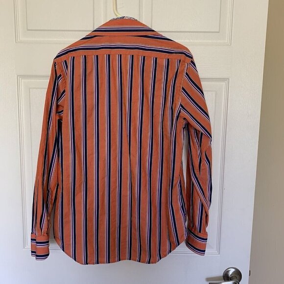 Tailorbyrd Men’s Medium Flip Cuff Long Sleeve Shirt Orange Stripe Button - Picture 7 of 9